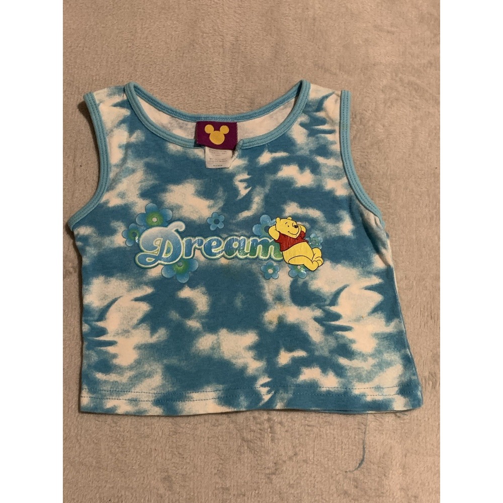 Vintage Y2K Kids Winnie The Pooh Bear Dream Blue Tie Dyed T Shirt Size 4/5